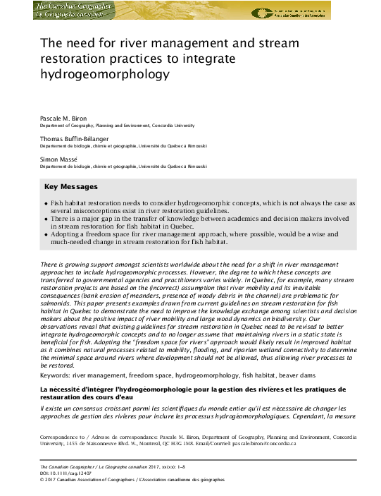 (PDF) The need for river management and stream restoration practices to ...