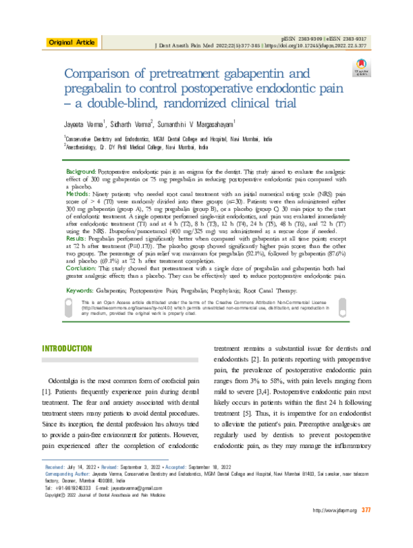 (PDF) Comparison of pretreatment gabapentin and pregabalin to control ...