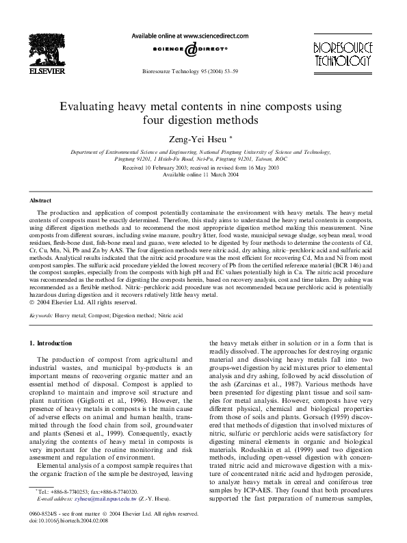 (PDF) Evaluating heavy metal contents in nine composts using four ...