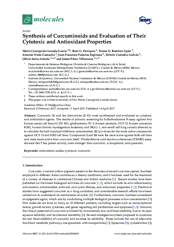 (PDF) Synthesis of Curcuminoids and Evaluation of Their Cytotoxic and ...