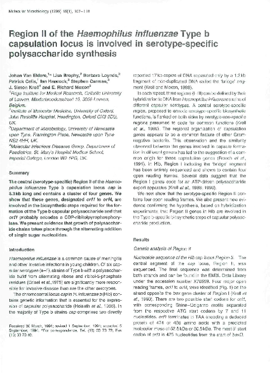 (PDF) Region II of the Haemophilus influenzae Type b capsulation locus ...