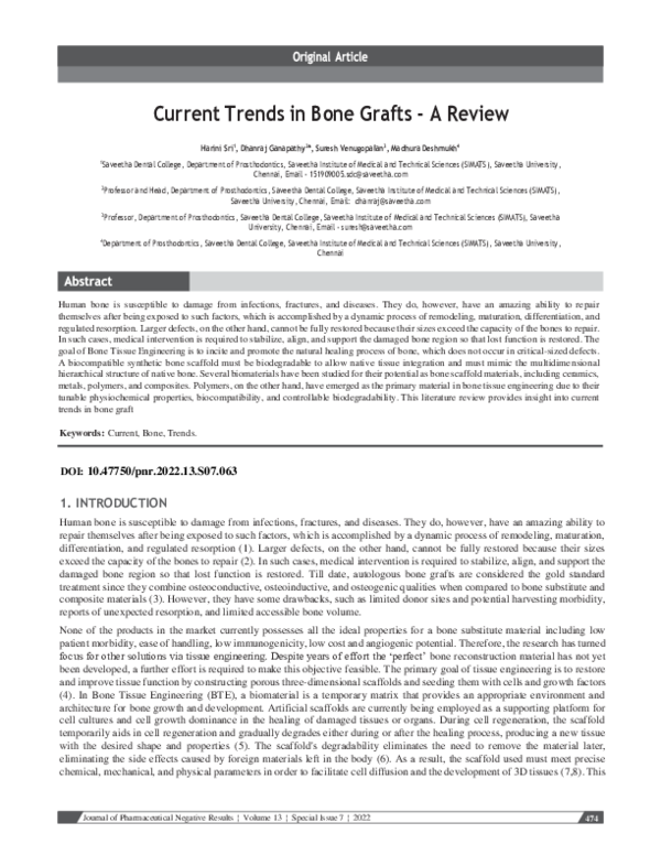 (PDF) Current Trends in Bone Grafts - A Review