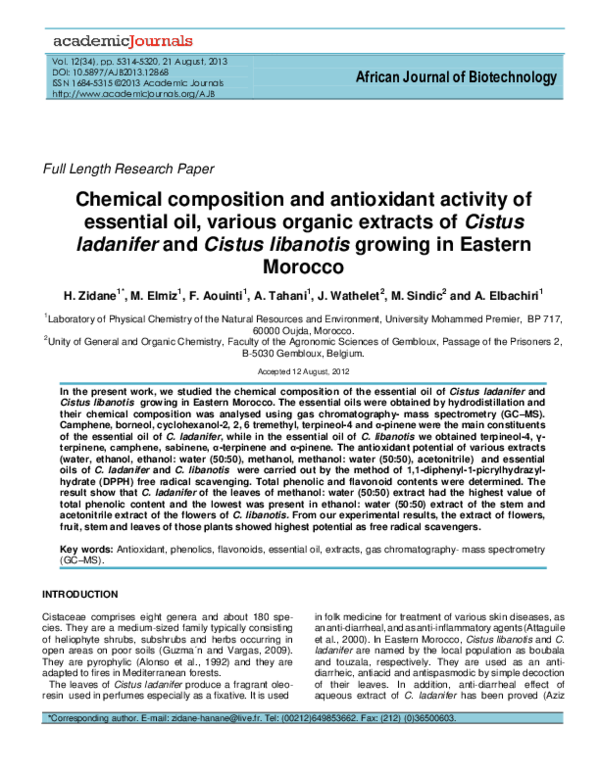 (PDF) Chemical composition and antioxidant activity of the volatile oil ...