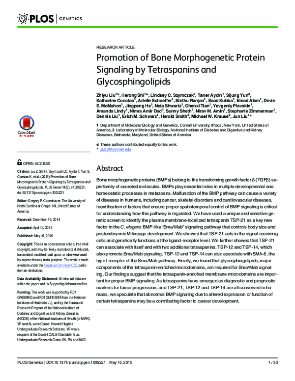 (PDF) Promotion of Bone Morphogenetic Protein Signaling by Tetraspanins ...