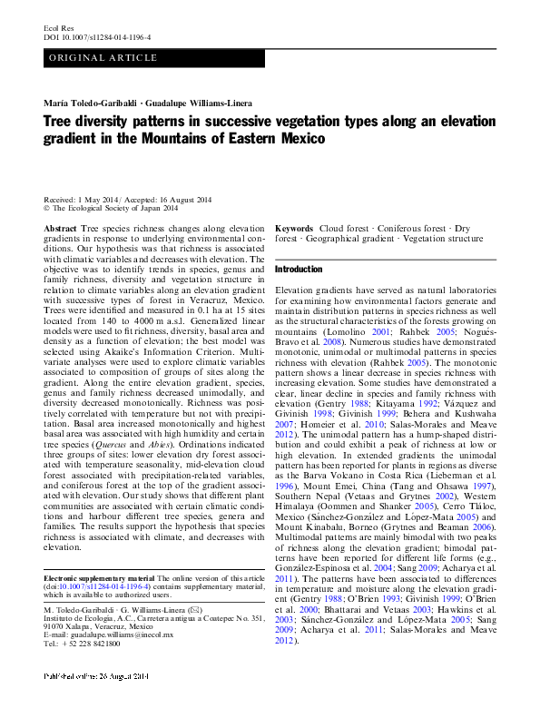 (PDF) Tree diversity patterns in successive vegetation types along an ...