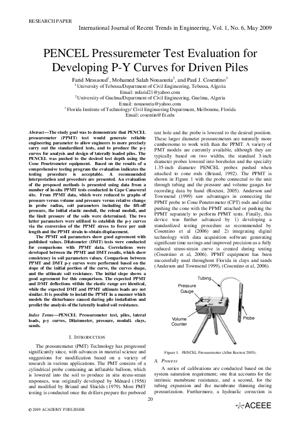 (PDF) PENCEL Pressuremeter Test Evaluation for Developing PY Curves for ...