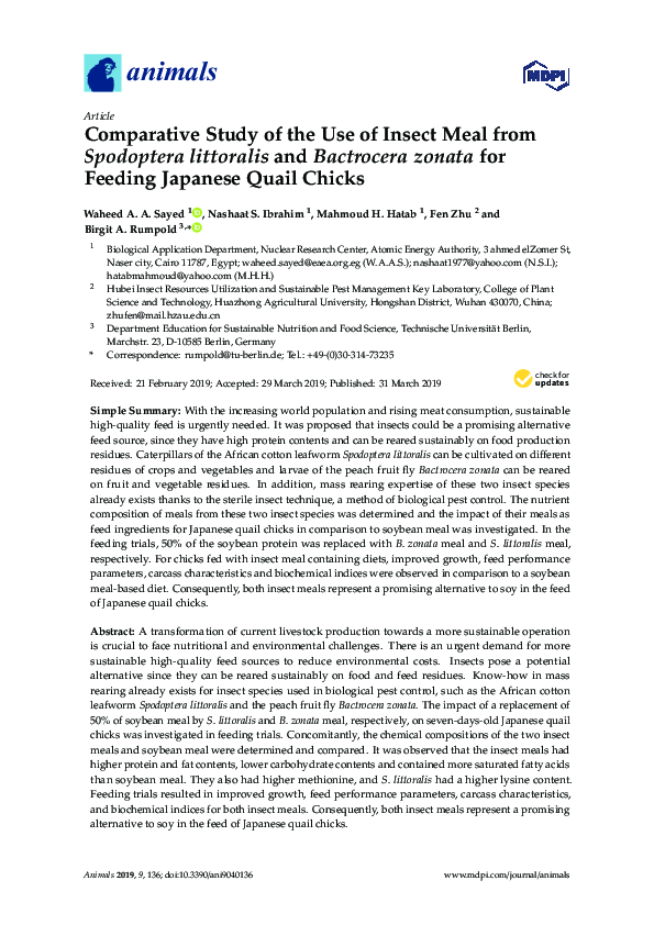 (PDF) Comparative Study of the Use of Insect Meal from Spodoptera ...