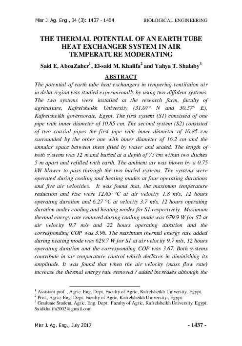 (PDF) The Thermal Potential of an Earth Tube Heat Exchanger System in ...