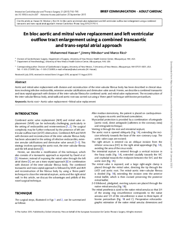 (PDF) En bloc aortic and mitral valve replacement and left ventricular ...
