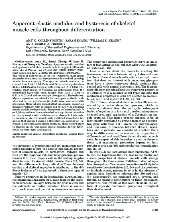 (PDF) Apparent elastic modulus and hysteresis of skeletal muscle cells ...