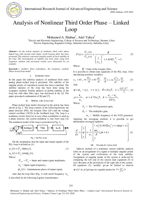 (PDF) Analysis of Nonlinear Third Order Phase -Linked Loop