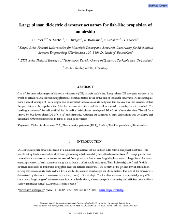 (PDF) Large planar dielectric elastomer actuators for fish-like ...