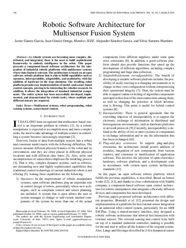 (PDF) Robotic Software Architecture for Multisensor Fusion System