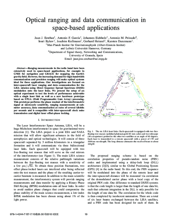 (PDF) Optical ranging and data communication in space-based applications
