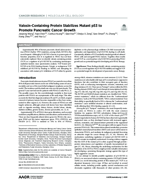 (PDF) Valosin-Containing Protein Stabilizes Mutant p53 to Promote ...