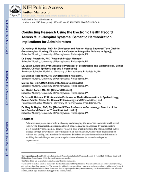 (PDF) Conducting Research Using the Electronic Health Record Across ...