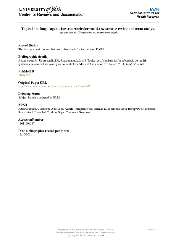 (PDF) Topical antifungal agents for seborrheic dermatitis systematic