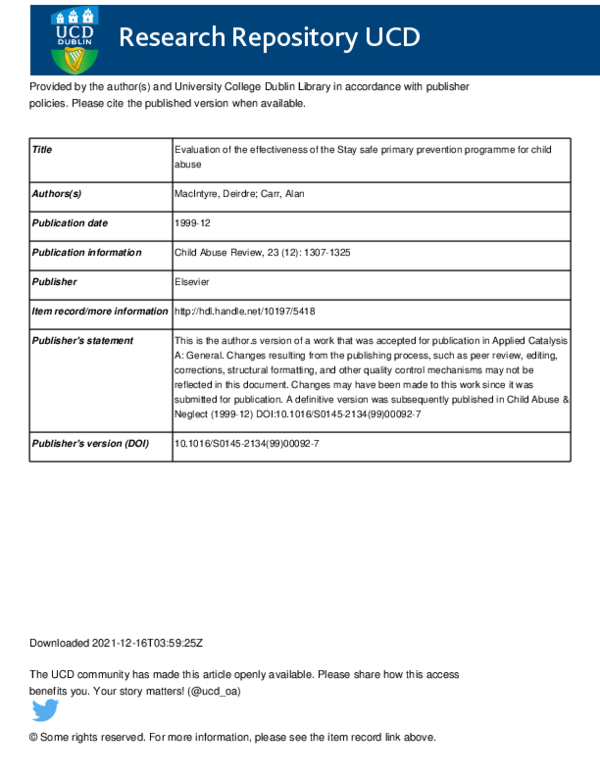 (PDF) Evaluation of the effectiveness of the stay safe primary ...