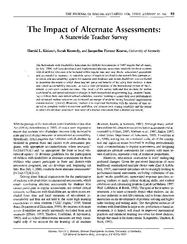 (PDF) The Impact of Alternate Assessments: A Statewide Teacher Survey