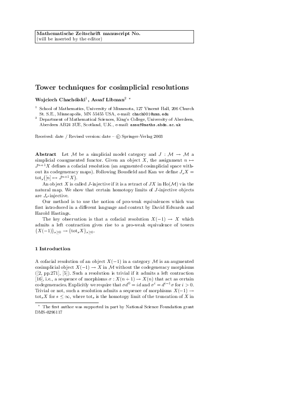 (PDF) Tower techniques for cosimplicial resolutions