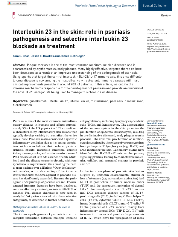(PDF) Interleukin 23 in the skin: role in psoriasis pathogenesis and ...