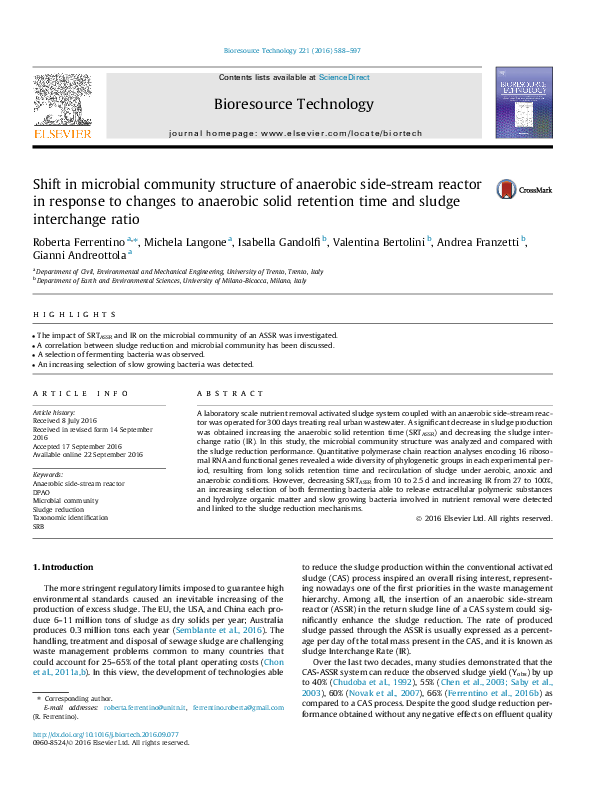 (PDF) Shift in microbial community structure of anaerobic side-stream ...