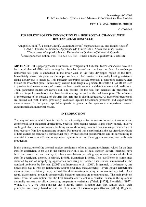 (PDF) Turbulent Forced Convection in a Horizontal Channel with ...