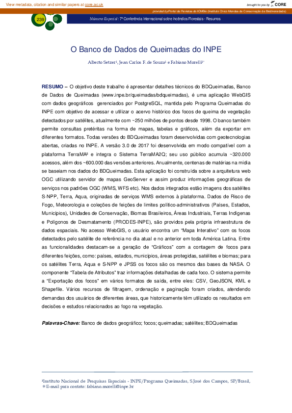 (PDF) O Banco de Dados de Queimadas do INPE