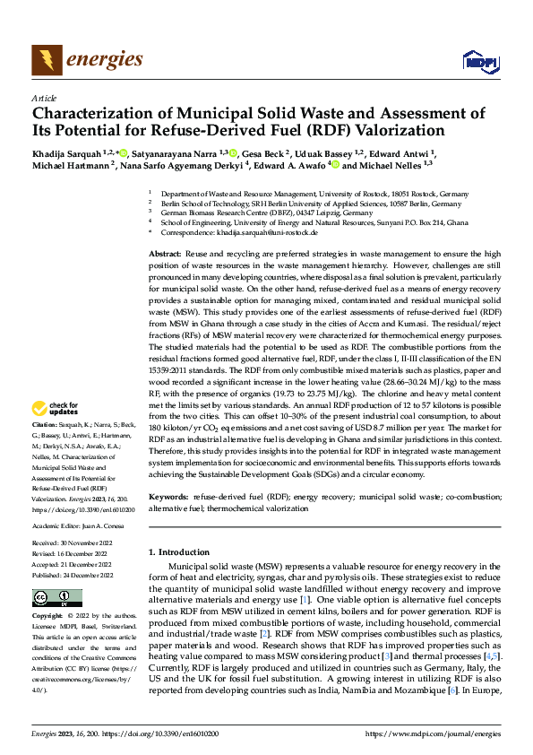(PDF) Characterization of Municipal Solid Waste and Assessment of Its ...