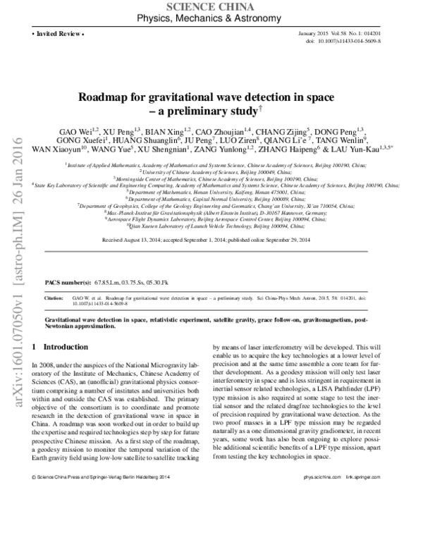 (PDF) Roadmap for gravitational wave detection in space - a preliminary ...