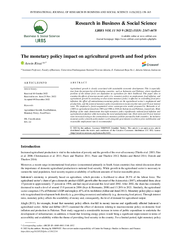 (PDF) The monetary policy impact on agricultural growth and food prices