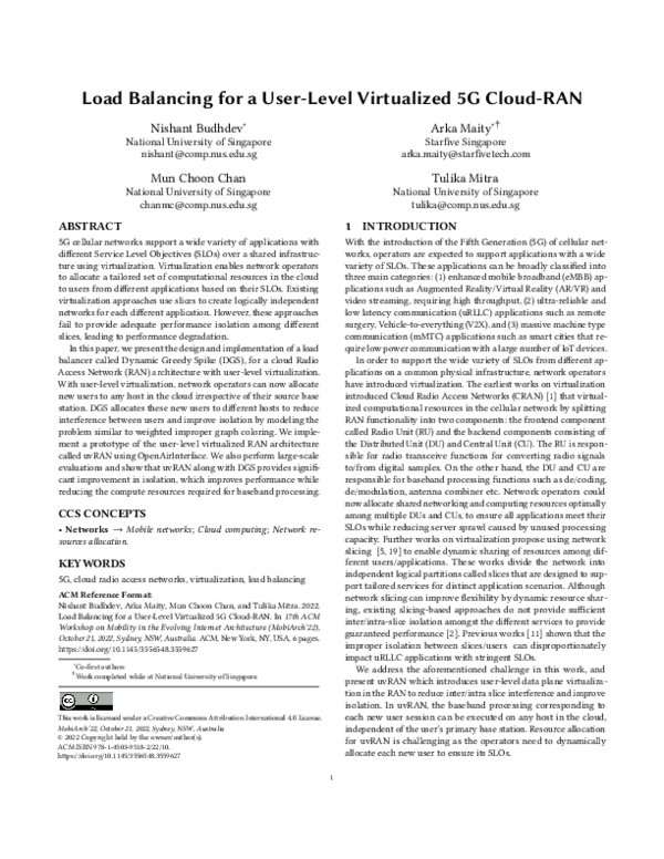 (PDF) Load balancing for a user-level virtualized 5G cloud-RAN