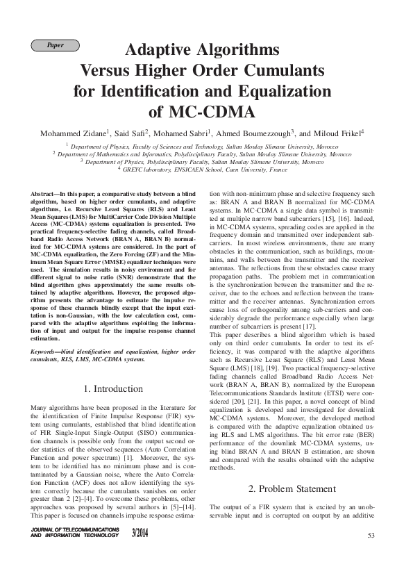 (PDF) Adaptive Algorithms Versus Higher Order Cumulants for ...