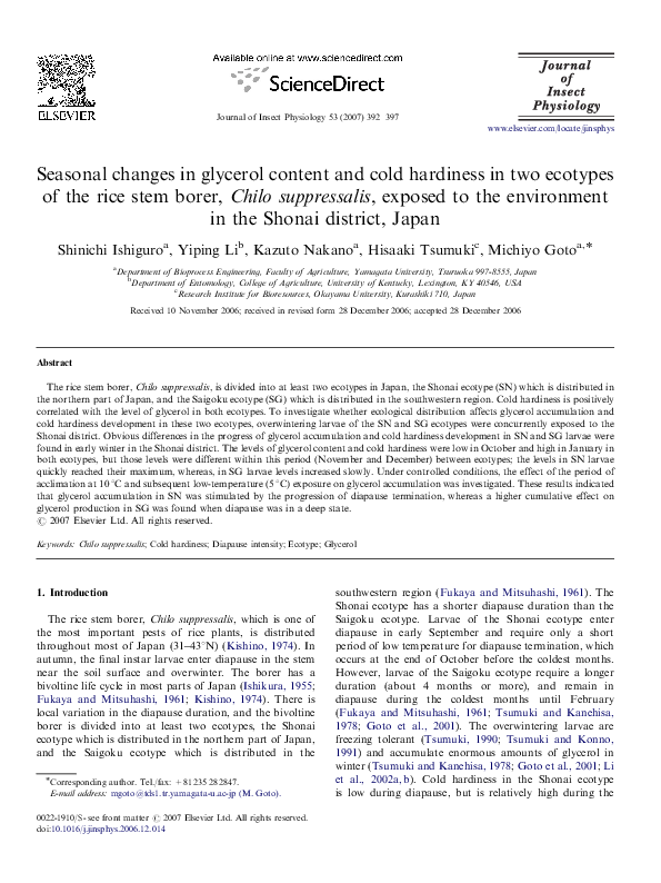 (PDF) Seasonal changes in glycerol content and cold hardiness in two ...
