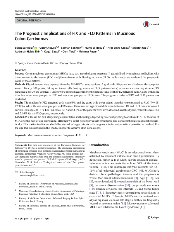 (PDF) The Prognostic Implications of FIX and FLO Patterns in Mucinous ...