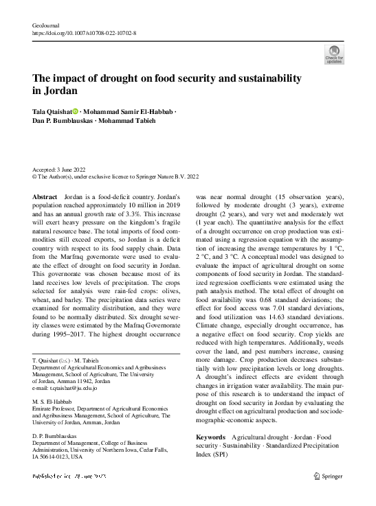 (PDF) The impact of drought on food security and sustainability in Jordan