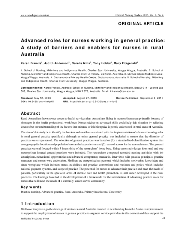 (PDF) Advanced roles for nurses working in general practice: A study of ...