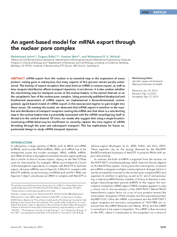 (PDF) An agent-based model for mRNA export through the nuclear pore complex