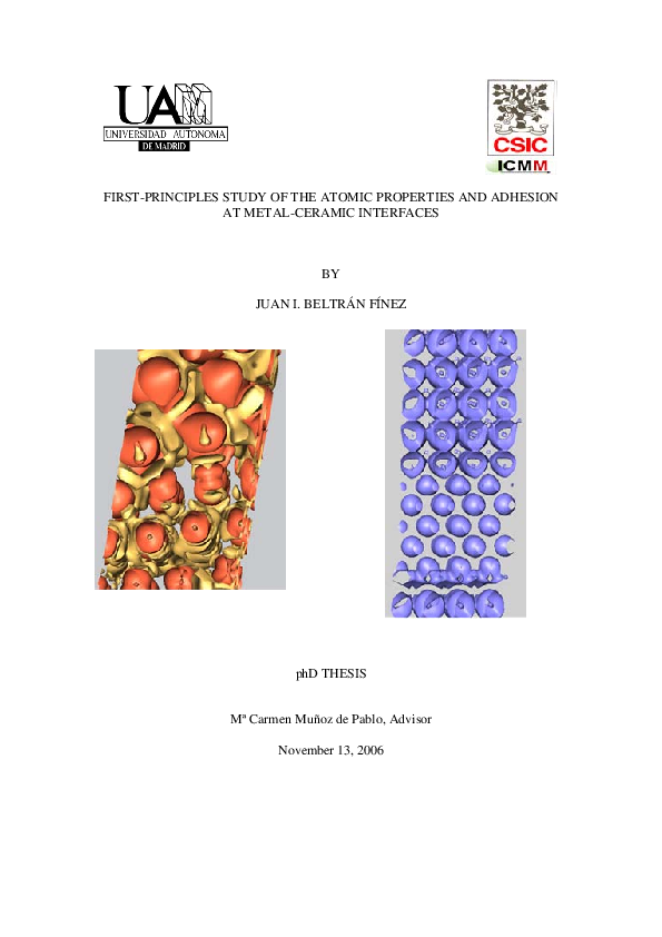(PDF) First-principles study of the atomic properties and adhesion at ...
