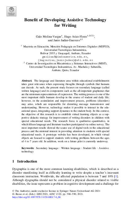 (PDF) Benefit of Developing Assistive Technology for Writing
