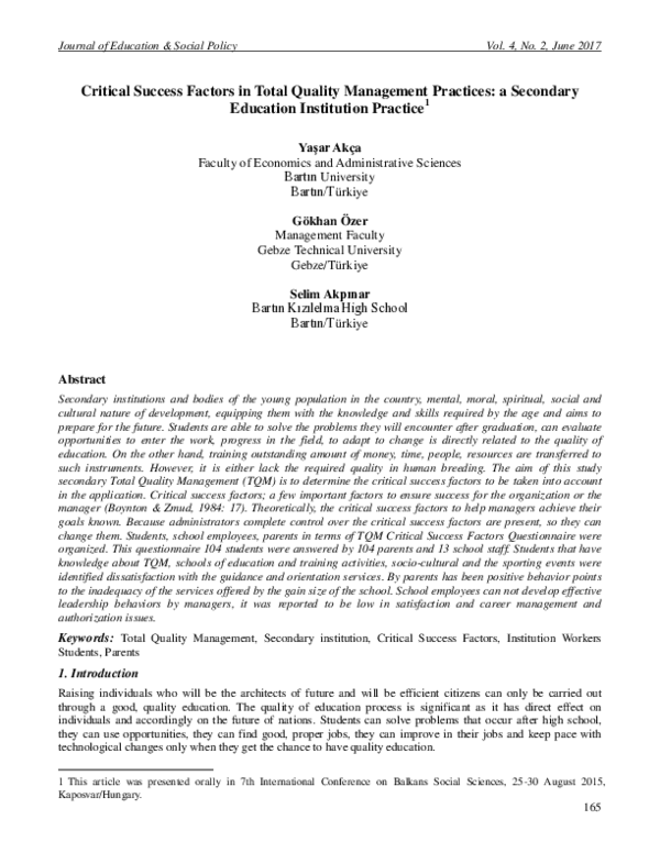 (PDF) Critical success factors in total quality management practices: a ...