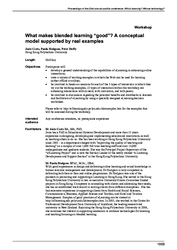 (PDF) What makes blended learning good ? A conceptual model supported ...