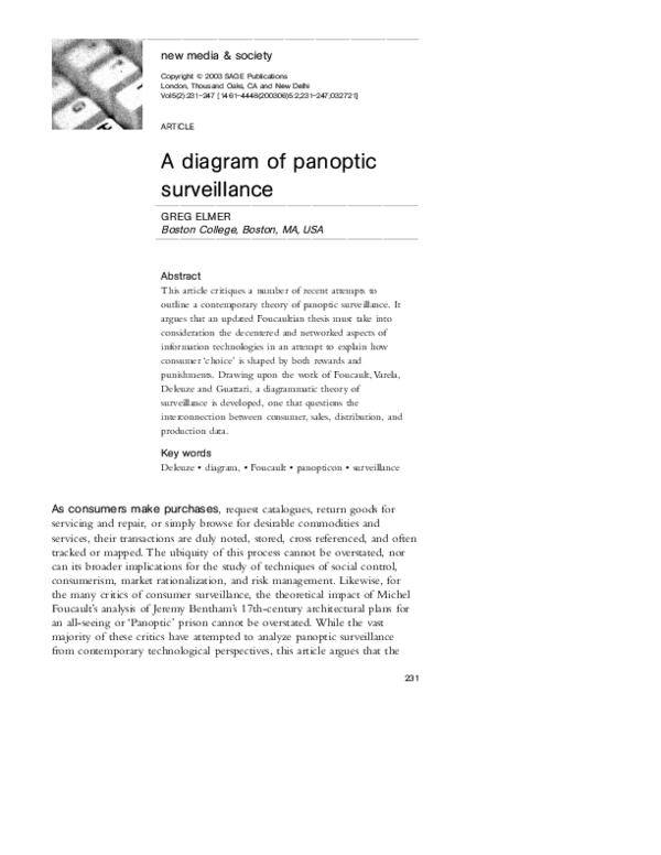 (PDF) A Diagram of Panoptic Surveillance Greg Elmer Academia.edu