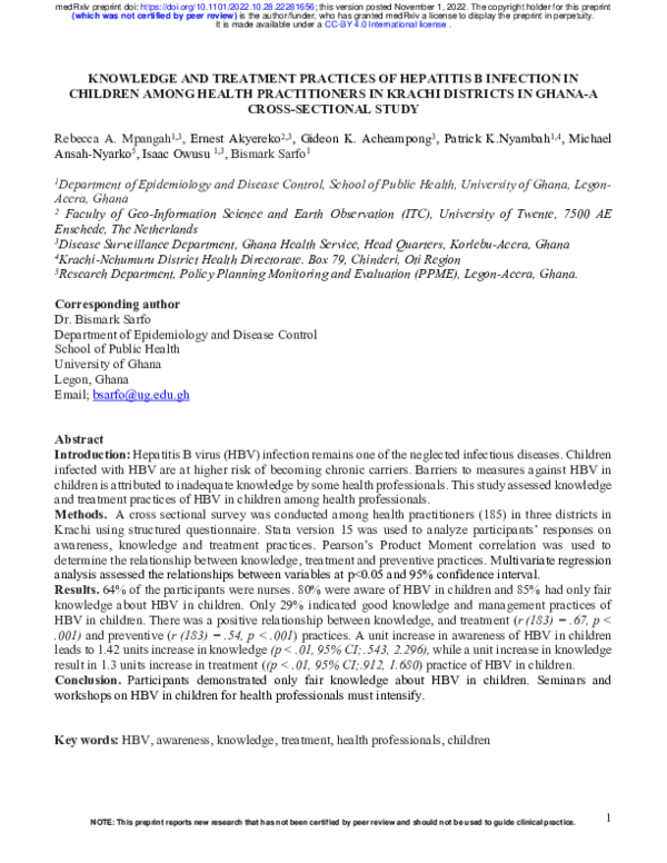 (PDF) Knowledge and Treatment Practices of Hepatitis B Infection in ...