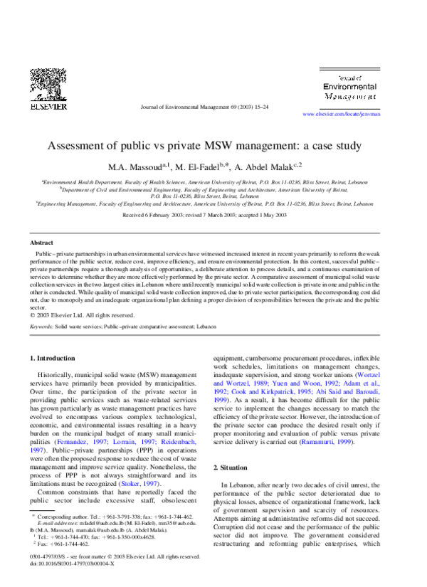 (PDF) Assessment of public vs private MSW management: a case study