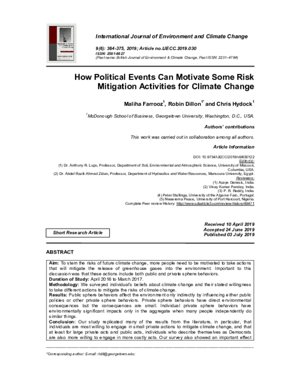 (PDF) How Political Events Can Motivate Some Risk Mitigation Activities ...