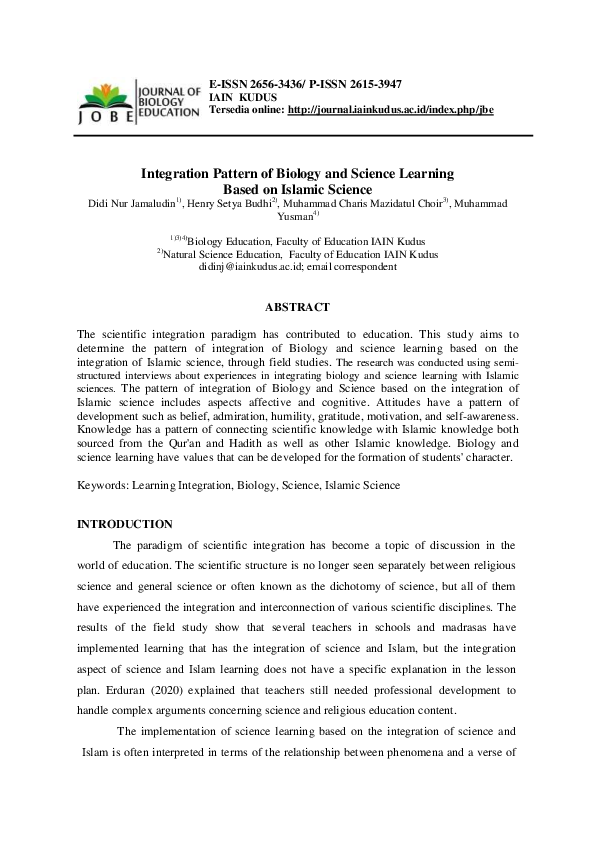 (PDF) Integration Pattern of Biology and Science Learning Based on ...