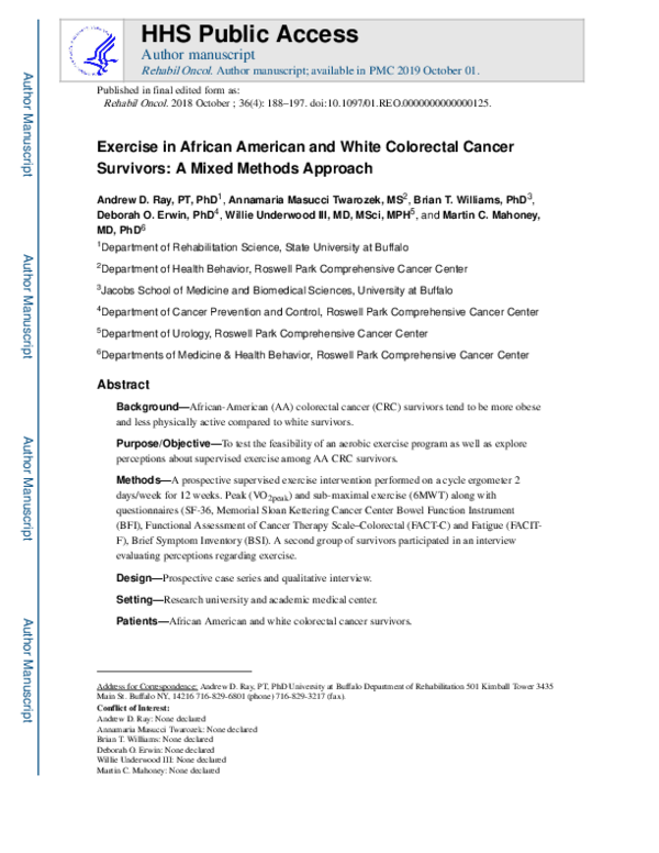 (PDF) Exercise in African American and White Colorectal Cancer ...
