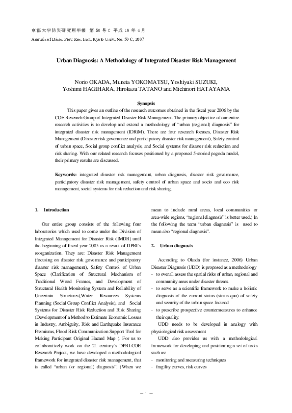 (PDF) Urban Diagnosis: A Methodology of Integrated Disaster Risk ...