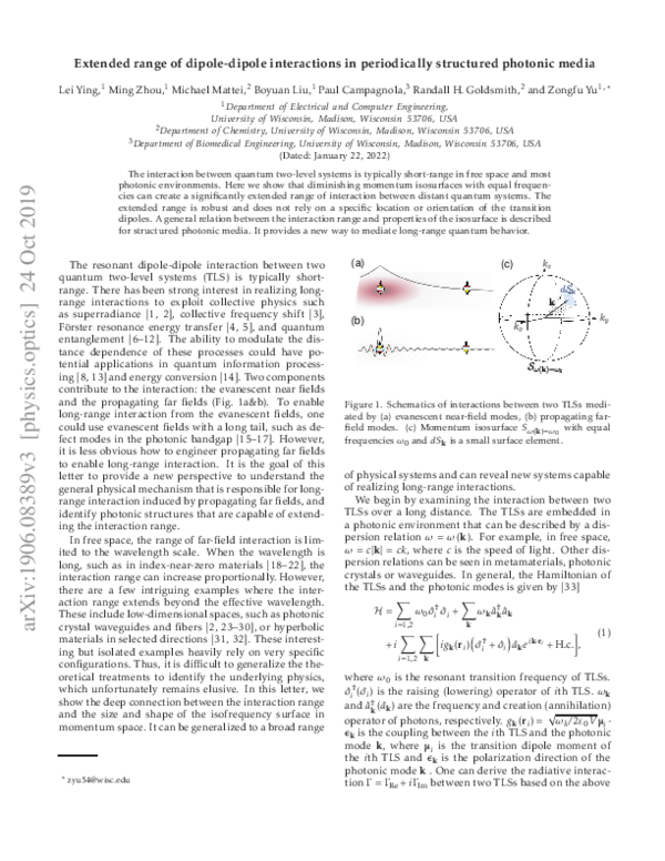 (PDF) Extended Range of Dipole-Dipole Interactions in Periodically ...